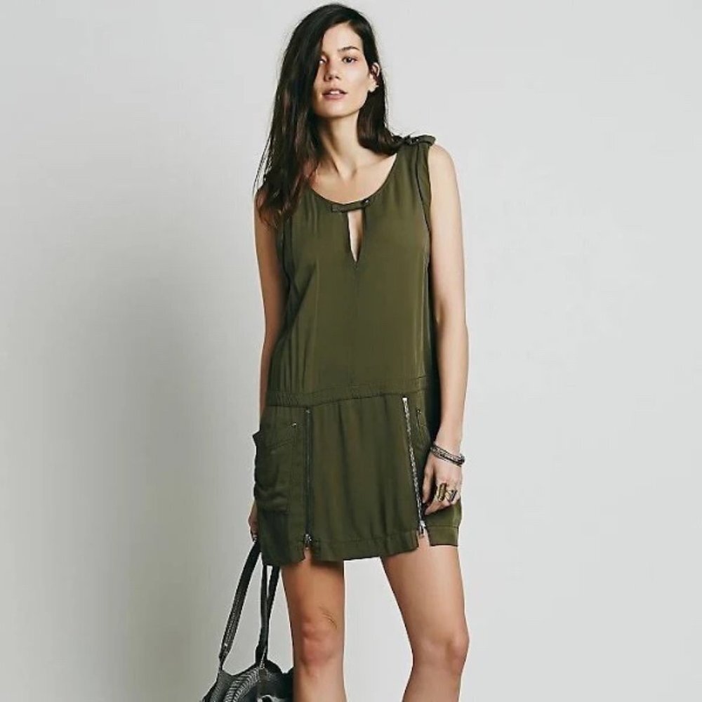 Free People Kaya Fatigue Dress Dark Olive Sz 6